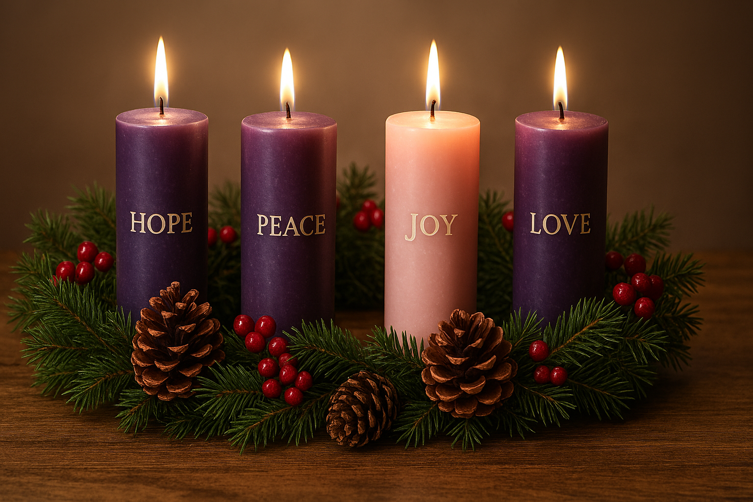 Lonely Advent Wreath with Colored Candles