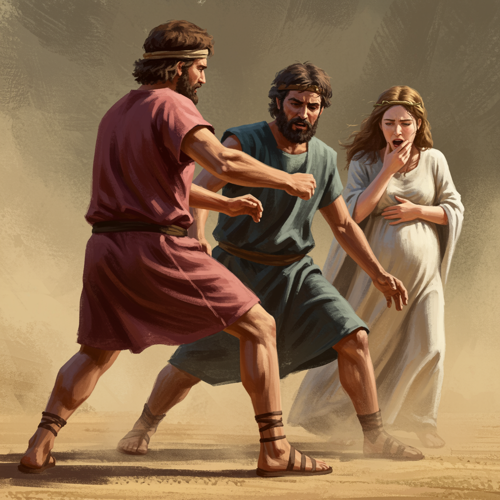 Men Fighting over a Pregnant Woman