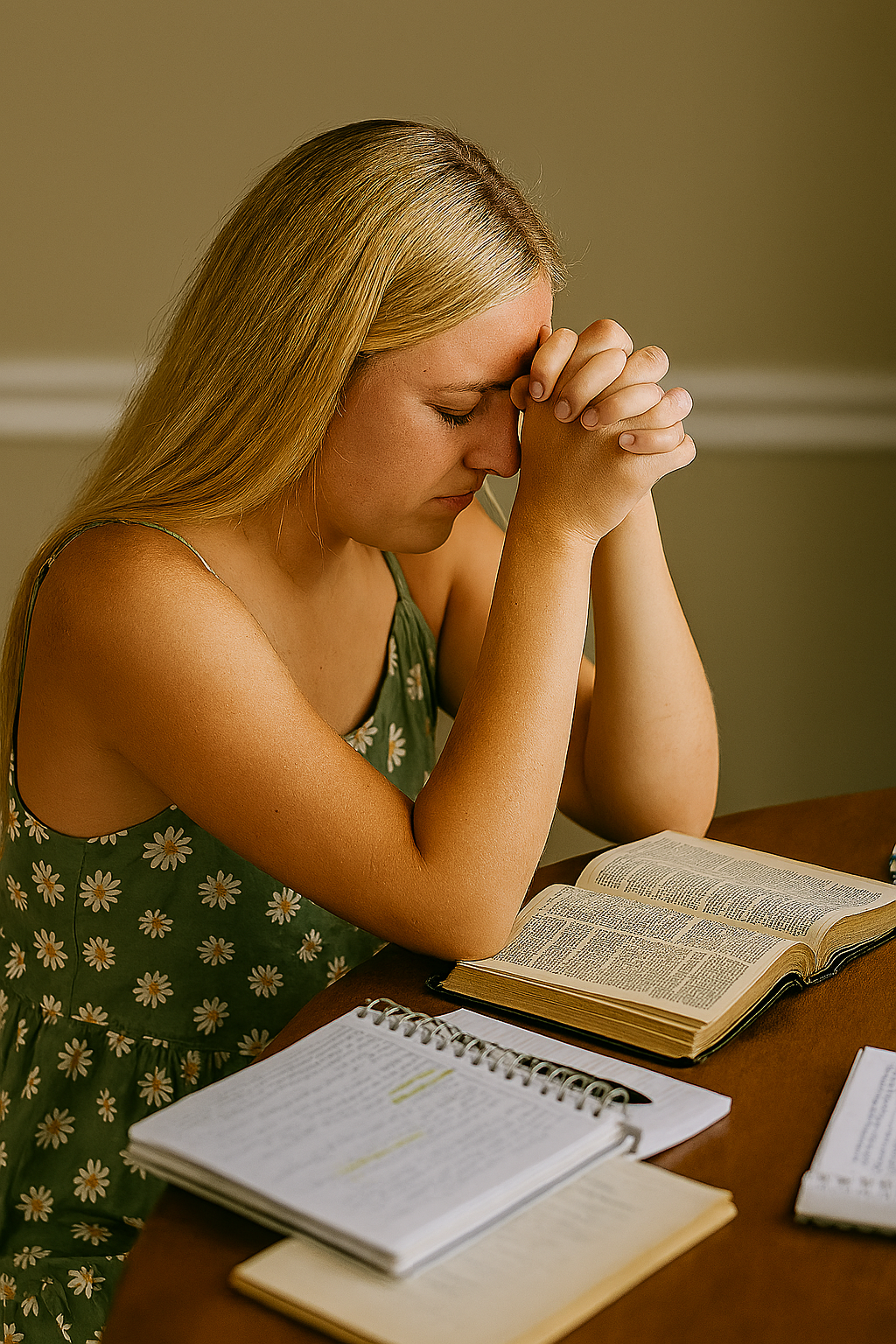 Woman Praying Summer Side View