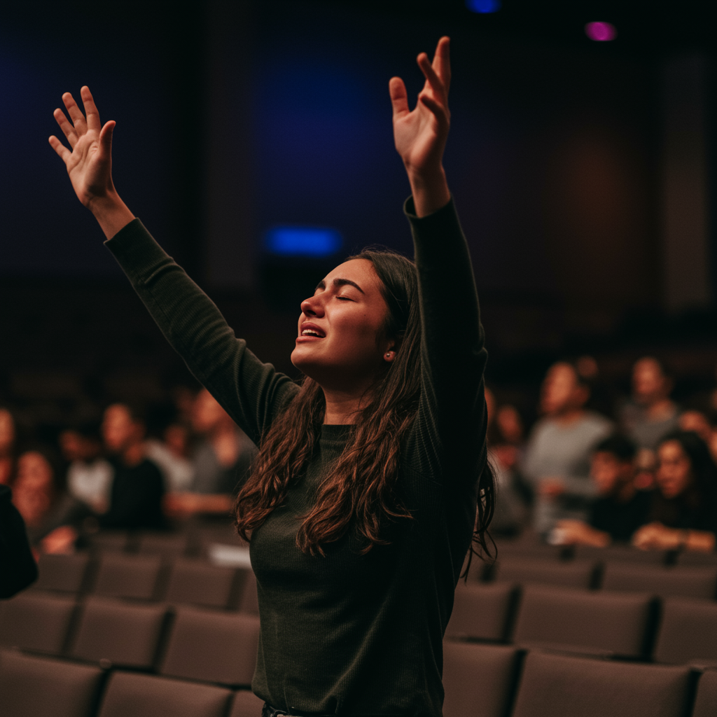 Young Woman Raising Her Hands Too
